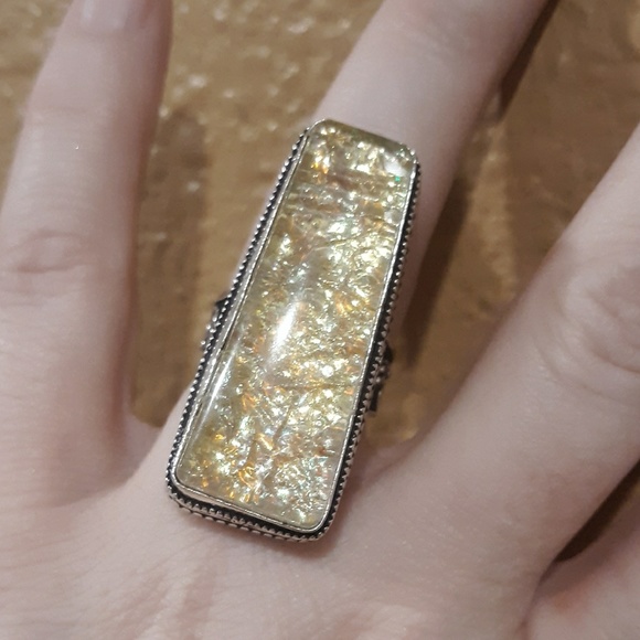 New Huge Dichoric Glass 925 Silver Statement Ring. - Picture 1 of 6